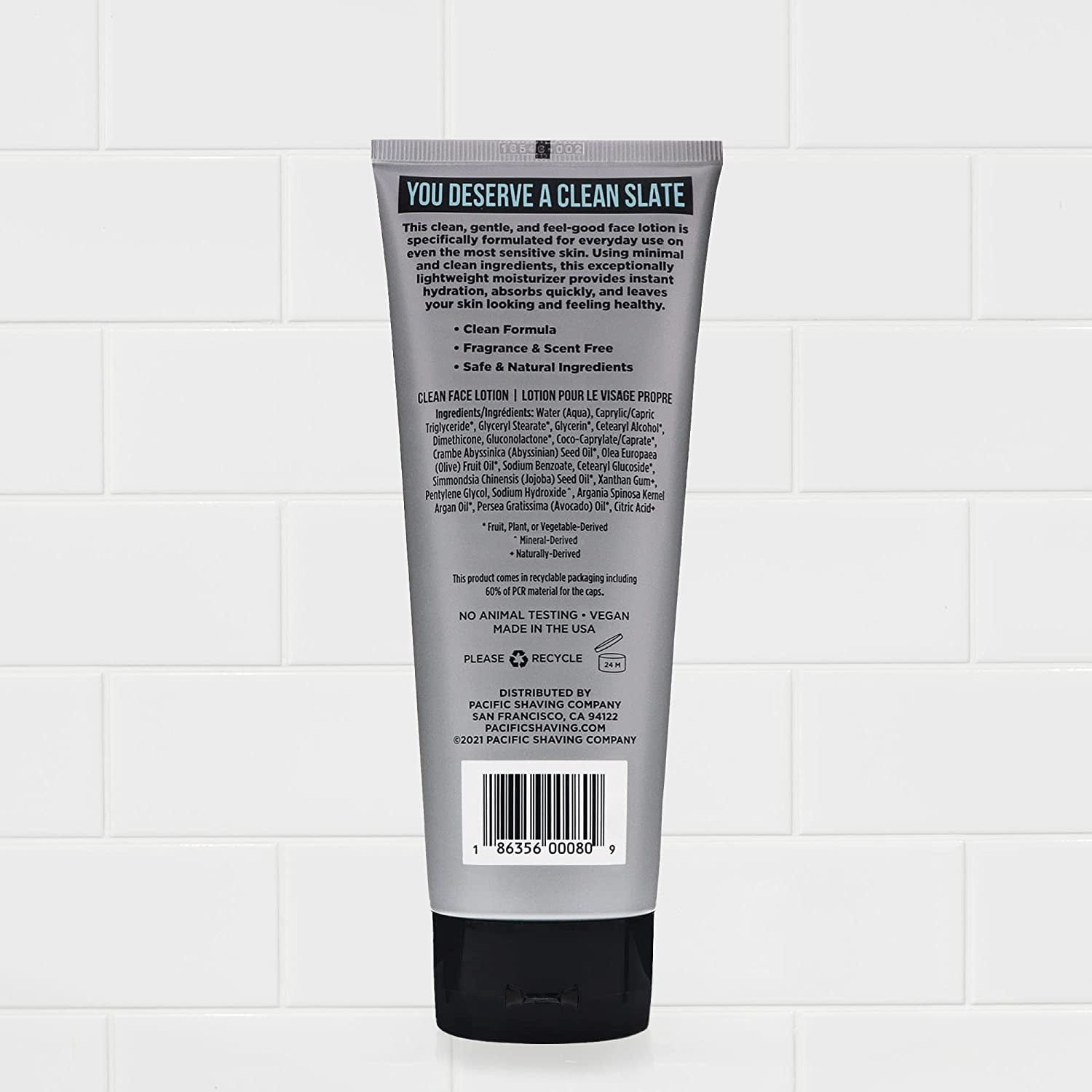 Pacific Shaving Company Clean Formula (Unscented) Face Lotion for Men & Women, all skin types, 2-Pack, 7 oz.