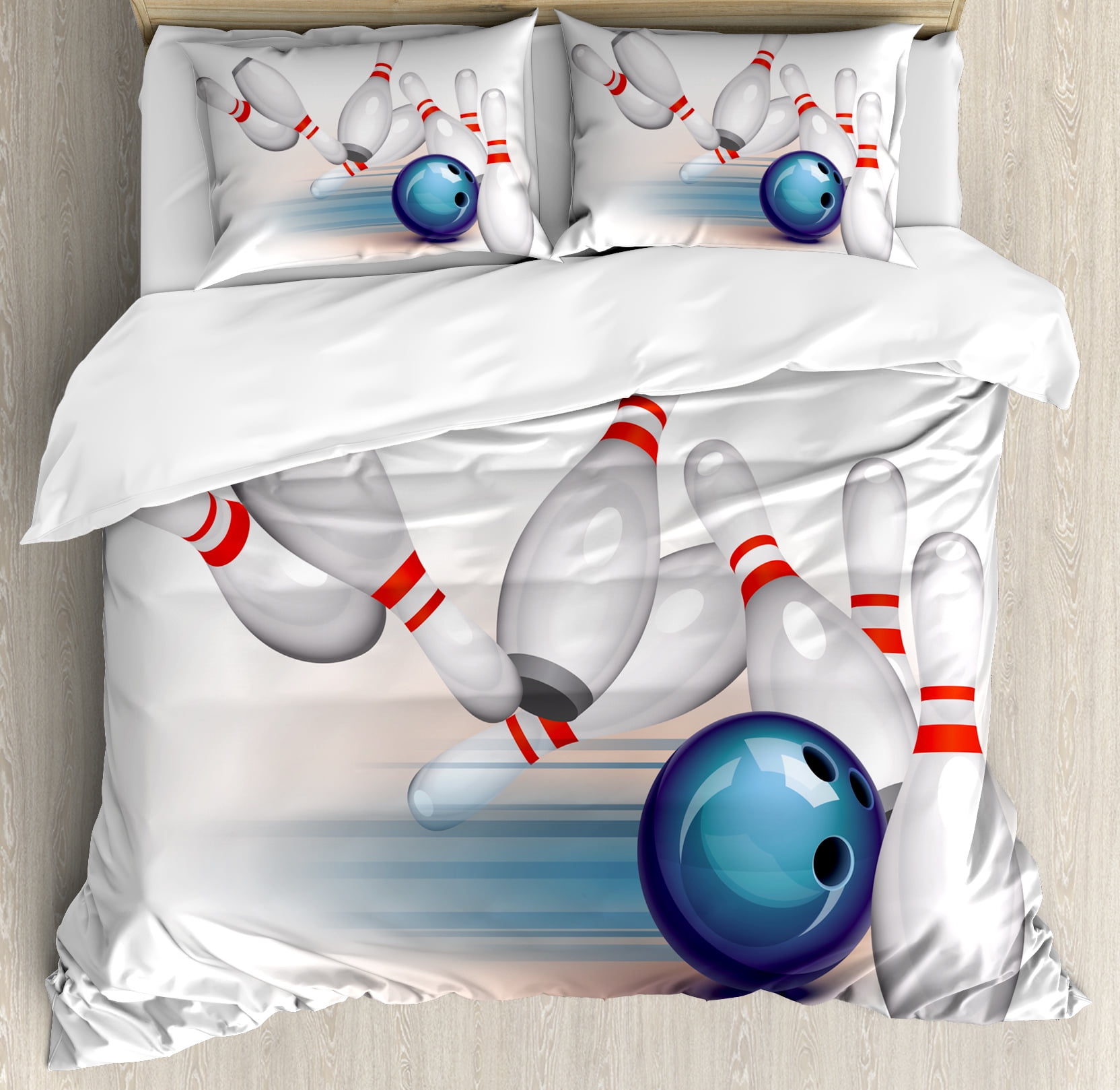 Bowling Party Duvet Cover Set Thrown Ball And Scattered Pins