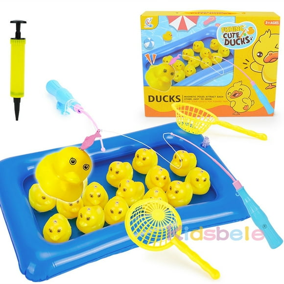 Duck Fishing Game Water Playing Summer Game Outdoor Party Toy For Kids Inflatable Pond 2 Rope Fish Pole Hooks 10 Floating Ducks Full Set