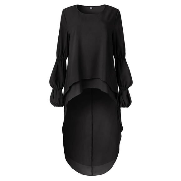 Women Peplum Frill Irregular Top Blouse Peplum Frill Jumper Irregular Girl Trumpet Sleeve Tee Jumper Long Dress