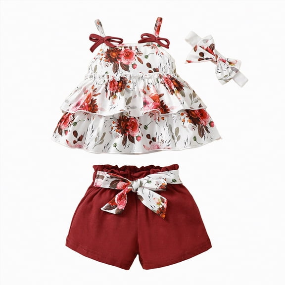 TOWED22 Toddler Baby Girls Clothes Summer Outfits Fruit Print Bow Camisole Top and Casual Shorts 2-piece Summer Clothing Set(Blazer,3-6 M)