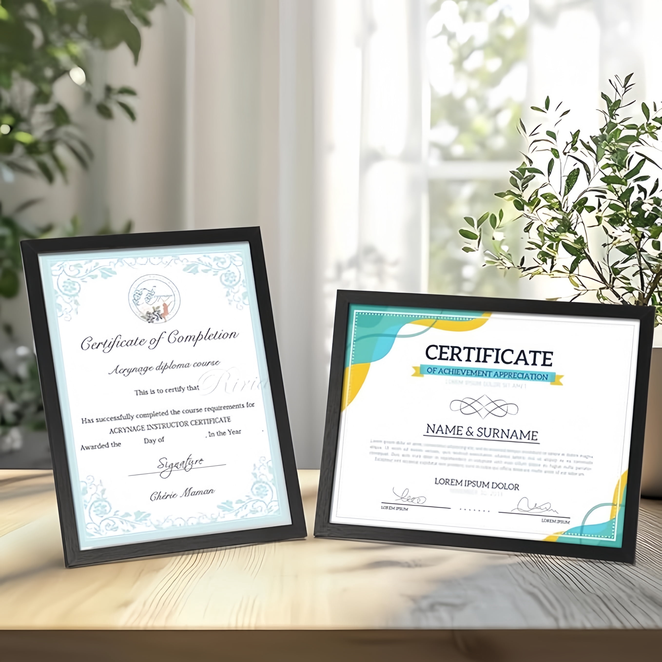 Behome Diploma Frame Set of 6, Black Certificate Frame, Display Pictures 5.9 x 7.8 with Mat or 7.3 x 9.8 Without Mat, for Wall and Tabletop