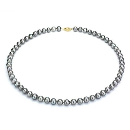 Ultra-Luster 8-9mm Grey Genuine Cultured Freshwater Pearl 18 Necklace and 14kt Yellow Gold Filigree Clasp
