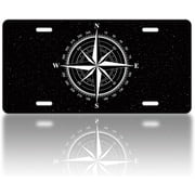 Compass License Plate Cover Adventure License Plate Funny Stainless Steel Car Decoration Accessory Vanity Tag for USA Canada Standard License Plate Holder for Men Women12.2" X 6.2"