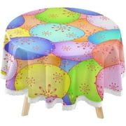 SKYSONIC Easter Eggs Colored Round Tablecloth 60inch Indoor Wrinkle Free, Circular Lace Table Cover Washable for Kitchen Party BBQ Dining Decor