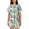 thumbnail image 1 of Balery Cute Cartoon Owls 3 Conjunto de Pijama para Mujer con Estampado, Dos Piezas de Manga Corta y Shorts, Ropa de Dormir Suave con Cuello Redondo y Bolsillos-Small, 1 of 6