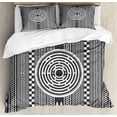 thumbnail image 1 of Vintage Tribal Duvet Cover Set King Size, Monochrome Pattern with Vertical Lines with Boho Arrows and Medallion Motif, Decorative 3 Piece Bedding Set with 2 Pillow Shams, Grey White, by Ambesonne, 1 of 3