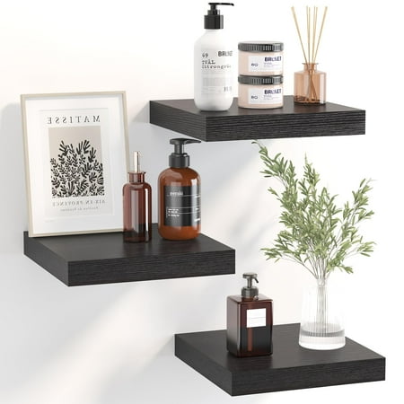 Fixwal 8in Floating Shelves for Wall, Small Black Shelves Wall Mounted Shelf for Bathroom, Living Room, Bedroom, Kitchen Decor (Set of 3, 8x8)