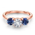thumbnail image 3 of Gem Stone King 18K Rose Gold Plated Silver White Created Sapphire and Blue Created Sapphire Engagement Ring for Women | 2.20 Cttw | Round 6MM | Gemstone September Birthstone | Size 8, 3 of 6