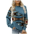thumbnail image 1 of Nouveaux Hauts pour Femmes 2023 Grande Taille Mode Décontractée Impression Col Rond Manches Longues T-Shirt Ample Blouse d'Automne Pull Sans Capuche Chandail en Molleton Ample pour Femmes, 1 of 5