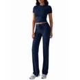 thumbnail image 2 of Women'S 2 Piece Lounge Sets Short Sleeve Tops Fold-over Flare Pants Casual Outfits Matching Set Dark Blue XL, 2 of 10
