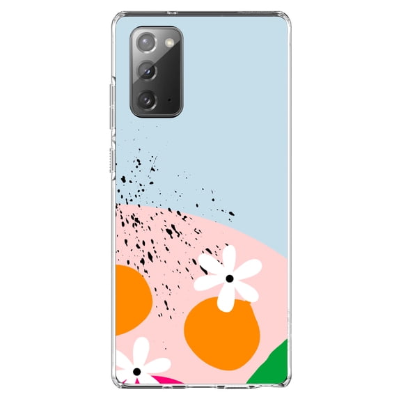 DistinctInk Clear Shockproof Hybrid Case for Galaxy Note 20 ULTRA (6.9" Screen) - TPU Bumper, Acrylic Back, Tempered Glass Screen Protector - Summer Vibes Bold Flower Pink White Orange