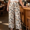 thumbnail image 6 of TEAJOPSUU Summer Plus Size Palazzo Pants for Women Baggy Wide Leg High Waisted Pants Floral Printed Stretchy Flowy Trousers with Pockets for Vacation Beach Khaki, 6 of 6