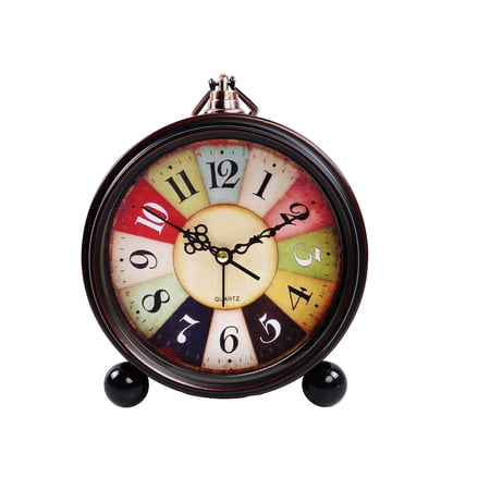 Vintage Retro Analog Alarm Clock, Analog Desk Clock, Silent Alarm, Small Metal Clock with Night Light, Battery-Operated Bedside Clock for Bedroom & Gift