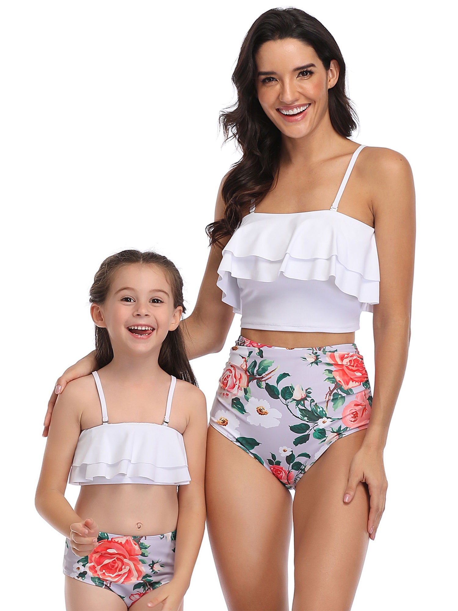 2Pcs Baby Girls Swimsuit High Waist Bikinis Sets Beach Swimwear Bathing Suits
