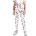 thumbnail image 2 of COEQINE Girls Yoga Leggings Pants Full Length Athletic Trousers High Waist Tummy Control, Daisy Floral Bow Heart Violet, for 6-7 Years Kids Girls, 2 of 7