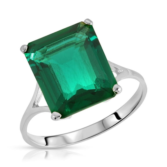 Galaxy Gold Stunning 4.50 Carats 14K Solid White Gold Brilliant Emerald Cut Emerald Solitaire Ring with Genuine Vibrant Emerald Octagon Shape Anniversary Engagement Promise Her Him Unisex (7.5)