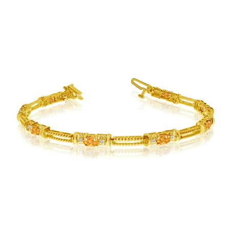 - 14k Yellow Gold Natural Citrine And Diamond Tennis Bracelet
