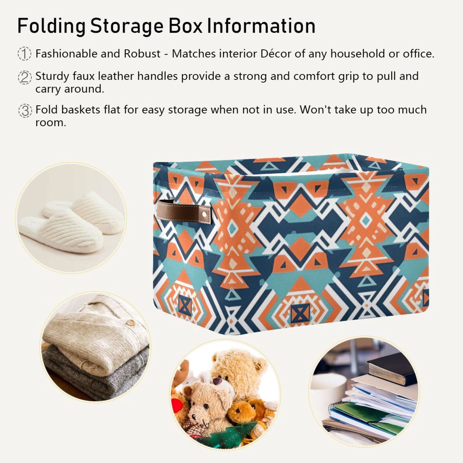 Rustic Tribal Pattern Storage Bins Baskets With Handles Storage Box Clothes Organizer Organization Toys