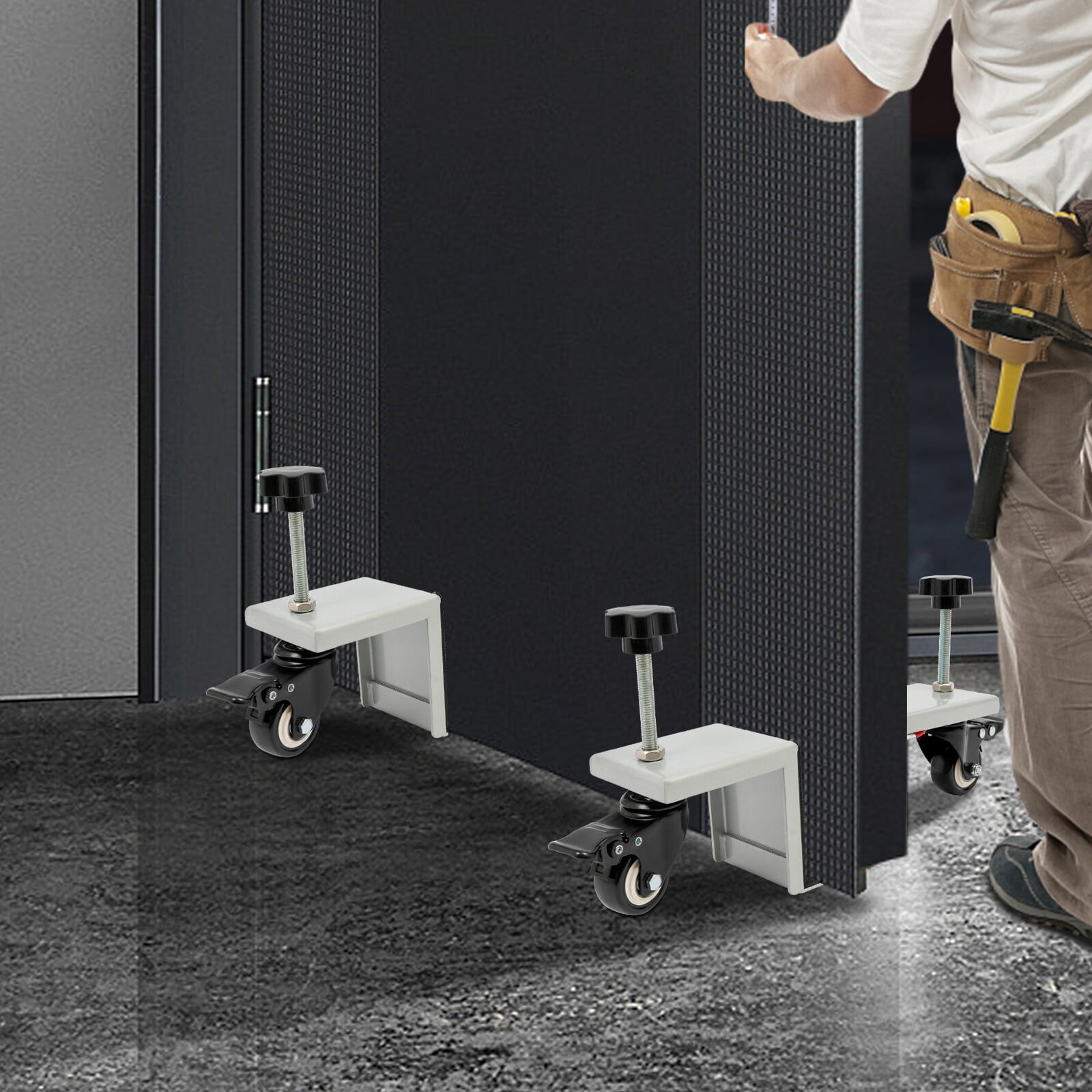 Silver 1000lbs Door Lifter Dolly 2-Pack 1.375–1.75" Doors w/ Brake Wheels