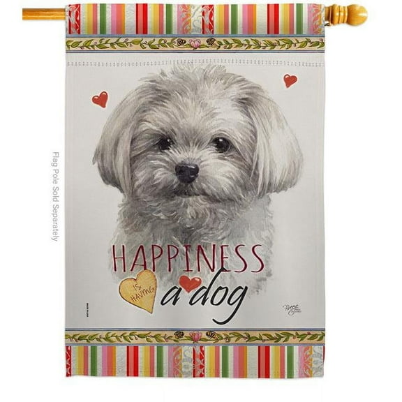 Breeze Decor H110262-BO Cute Maltese Happiness Animals Dog 28 x 40 in. Double-Sided Decorative Vertical House Flags for Decoration Banner Garden Yard Gift