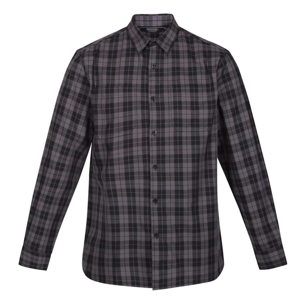 Regatta - Camisa Lance Cuadro para Hombre (Negro, Gris Oscuro)