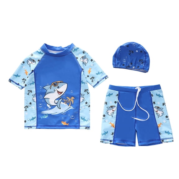 Boys Swim Trunks and Shirt 3-Piece Set Sun Hat Rash Guard Toddler 1-10