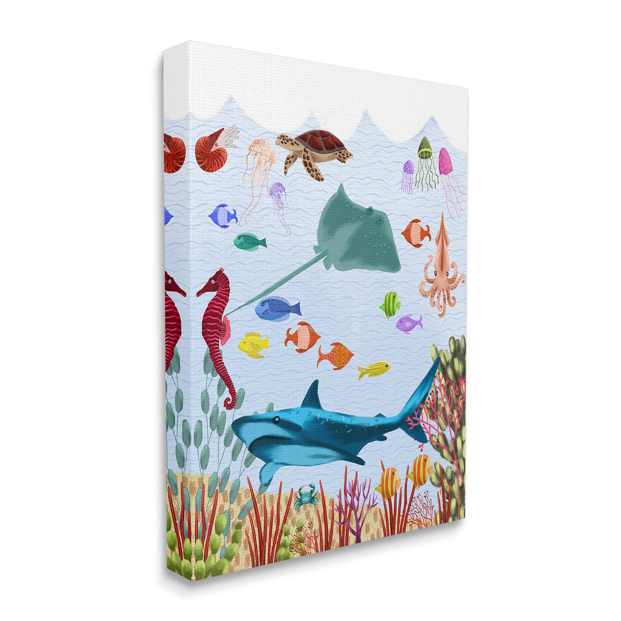 Stupell Industries Underwater Marine Life Animals & Insects Painting Gallery Wrapped Canvas Art Print Wall Art, 24 x 30