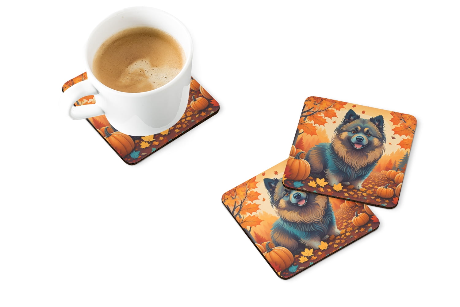 Keeshond Fall Foam Coaster Set of 4 3.5 in x 3.5 in