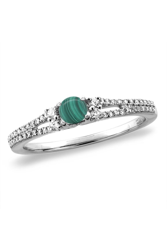 14K White Gold Natural Malachite Engagement Ring Round 4 mm, size 5