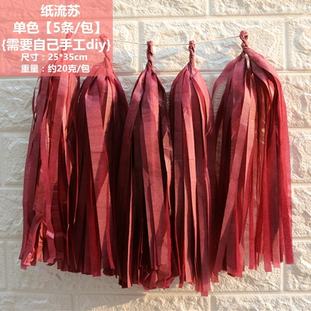 Xiao Hua Guirnalda de borlas de color vino tinto, 25 unidades, guirnalda de borlas de papel de seda para decoración de fiestas, cumpleaños, bodas, baby showers y mesas.