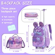 Sequin Kids Rolling Backpack for Girls with Wheels Roller Bookbag with Lunch Box Pencil Case for Elementary School Students Suitcase Age 8-10