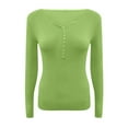 thumbnail image 5 of JGGSPWM Womens Button Up Henley Ribbed Knit Tops Solid Tunic Pullover Slim Fit Tshirt Long Sleeve Blouse V Neck Tee Shirts Green, 5 of 5