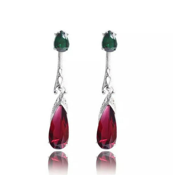 QQTDFG Women 925 Silver Cubic Zirconia Jewelry Fashion Dangle Anniversary Drop Earrings-Ruby