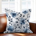 thumbnail image 2 of Blue Flowers Throw Pillow Cover Retro Spring Watercolor Floral Leaves Cotton Linen Cushion Cover Throw Pillow Case with Invisible Zipper for Couch Sofa Bed Chair Car 18x18 Inch, 2 of 14