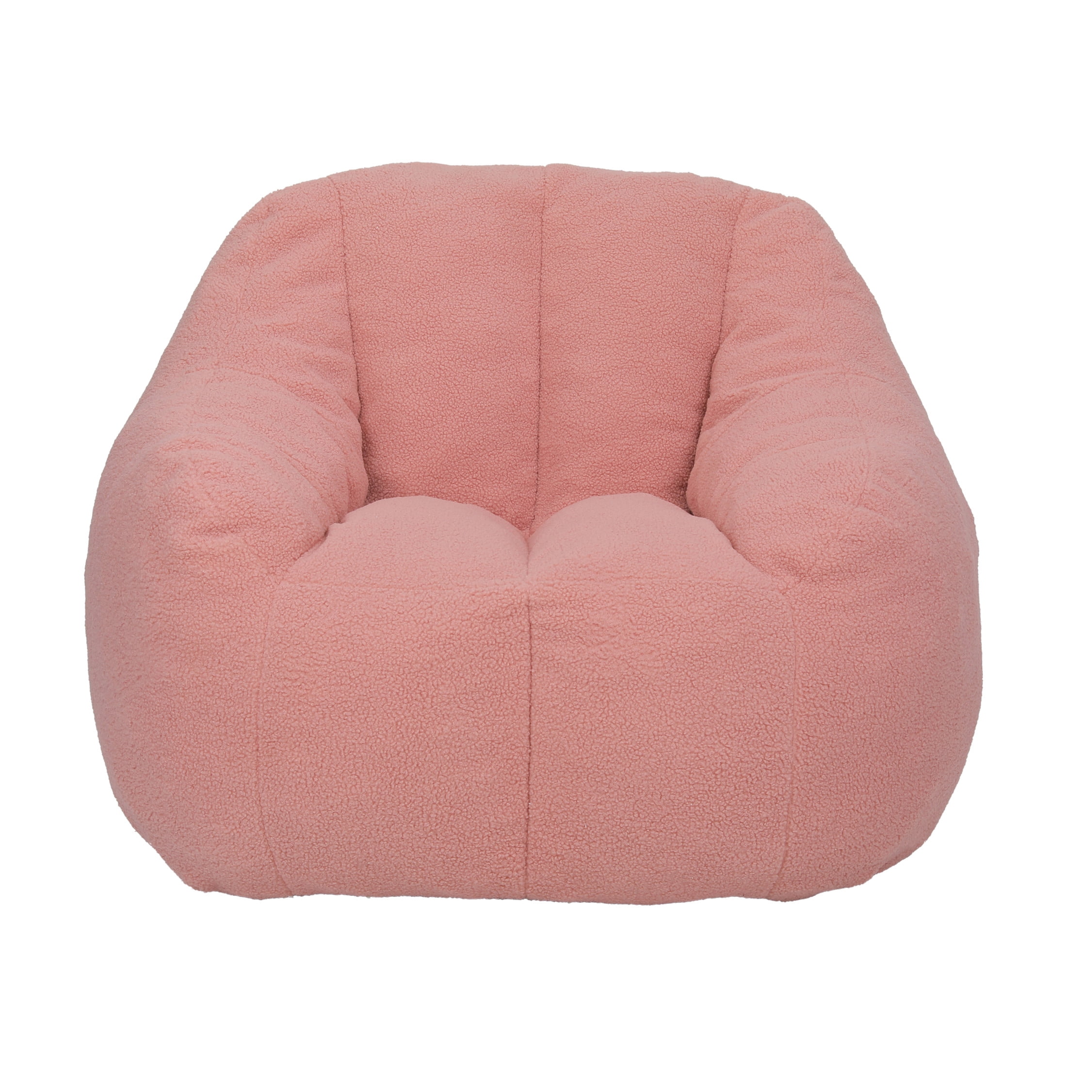 Noble House Halden Comfy Faux Fur Bean Bag Chair, Tufted Soft Memory Foam Lazy Sofa, for Living Room, Pink