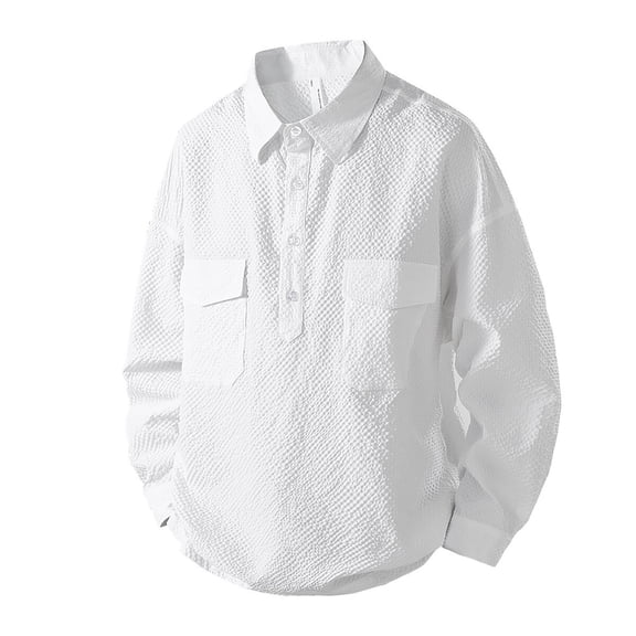 UAMVSH Men's Button Cargo Dressy Shirts Classic Long Sleeve Collar T-Shirts Soft Lightweight Vacation Work Tops Fall Clothes(X-Large,White)
