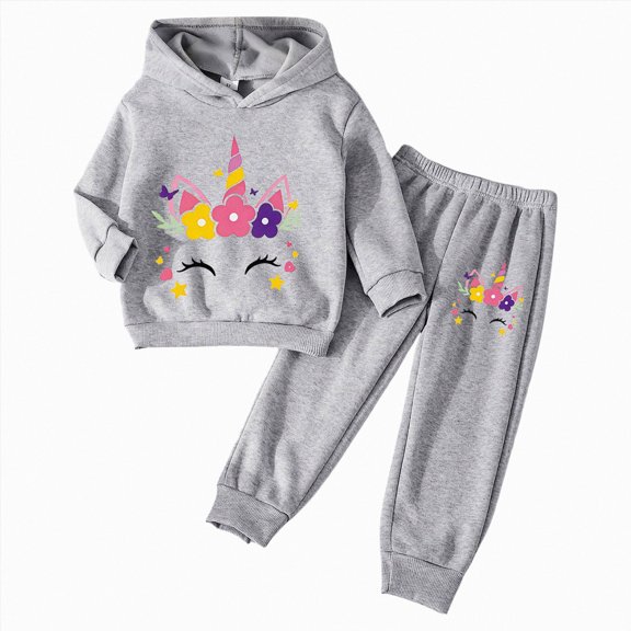 Kaprioy Baby Girl Fall Winter Clothes Toddler Girl Clothes Baby Girls Clothes Girls 2PCS Fall Winter Hoodie Outfits Set Print Toddler Girls Long Sleeve Top Pants Set
