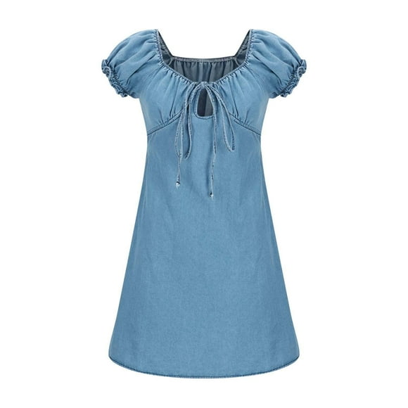 HVOBTTY Summer Casual Short Sleeeve Dresses for Women, Ladies Temperament Commuting Fashion Loose Fitting Denim Short Sleeved Dress Blue, XL