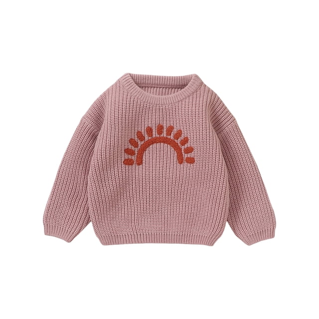 FOCUSNORM Chandail Tricoté pour Bébé Garçon Fille Sun Embroidery Col Rond Manches Longues Pull pour Automne Hiver