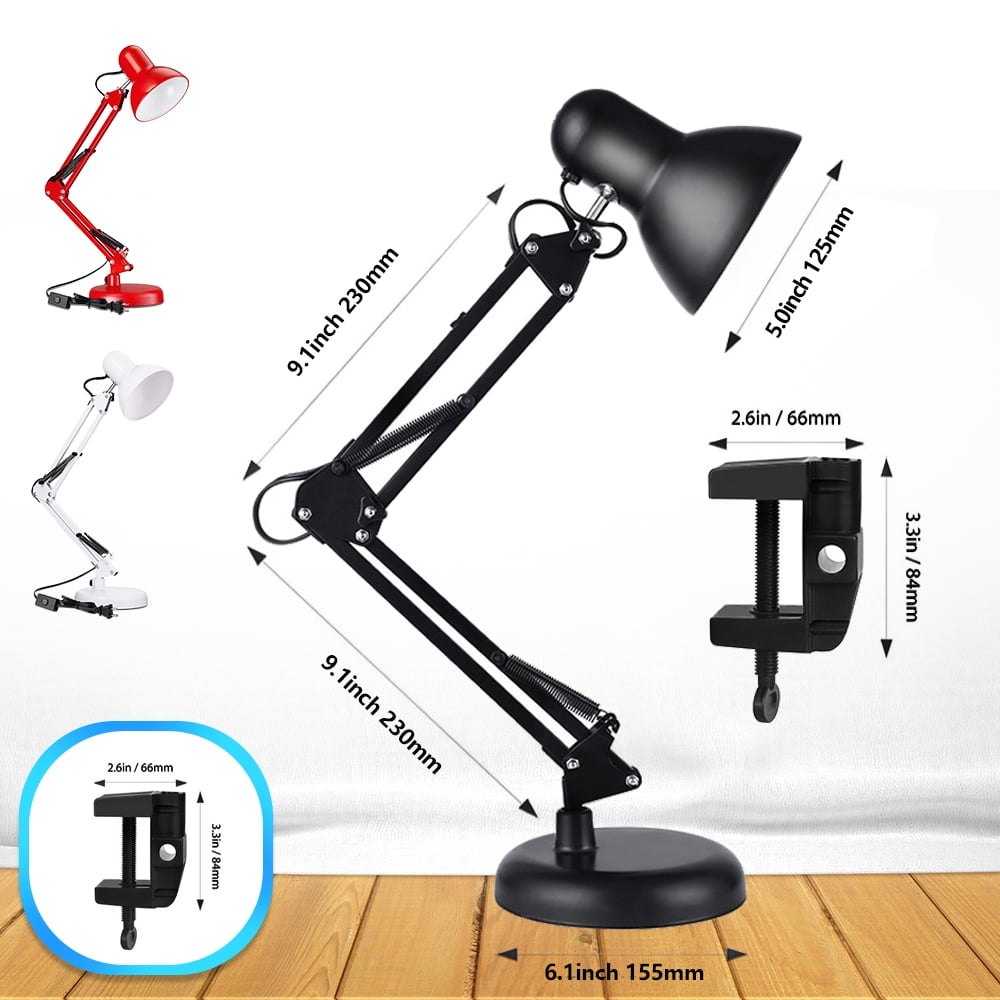 Metal Swing Arm Desk Lamp, Interchangeable Base Or Clamp, Classic Clip