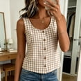thumbnail image 5 of Tank Tops for Women Sleeveless Round Neck Plaid Button Shirts, 5 of 9