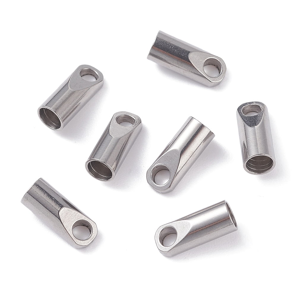 Resistant 304 Stainless Steel Cord Ends End Caps Stainless Steel Color 12x5mm Hole: 3mm Inner Diameter: 4mm