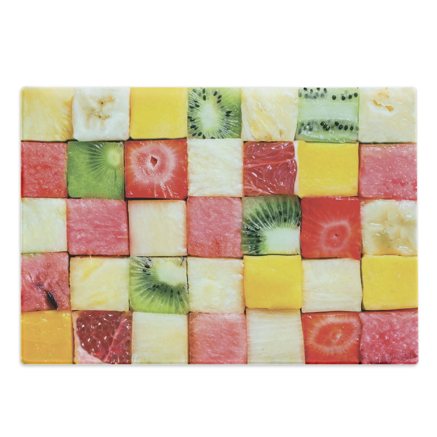 Fruit Cutting Board, Food Concept Photo with Square Sliced Banana Kiwi