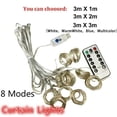 thumbnail image 3 of Cortina de luces LED de 10/100/200/300/600 lúmenes, guirnalda de luces LED impermeable con 8 modos de iluminación, con control remoto y ganchos para colgar, ideal para dormitorio, ventana, boda o, 3 of 8