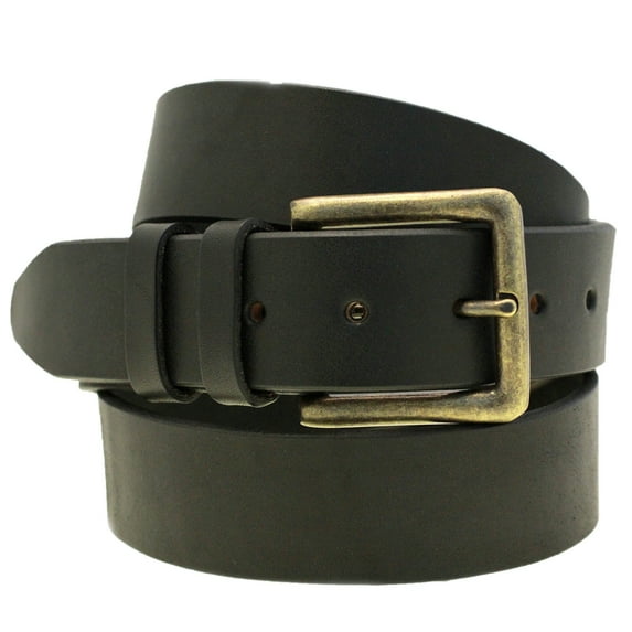 Mens 1 1/2 Wide Black Bridle Leather Belt Square Antique Brass Buckle