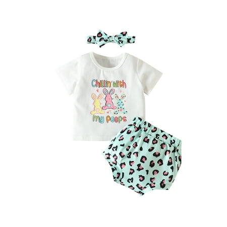 

Capreze Infant Top+Shorts+Headband Leopard Print Summer Outfits Short Sleeve 3 Pieces Outfit Loose Crew Neck White 80cm