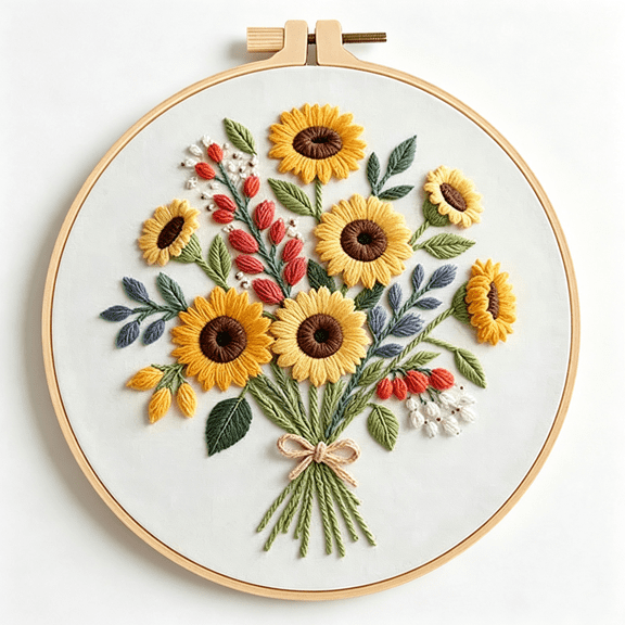 BZCOE Sunflower Embroidery Kit for Beginners - All in One Diy Cross Stitch Starter with Hoop, Pre-Printed Fabric, Embroidery Threads, Needles,Perfect Craft Gift for & Home Decor