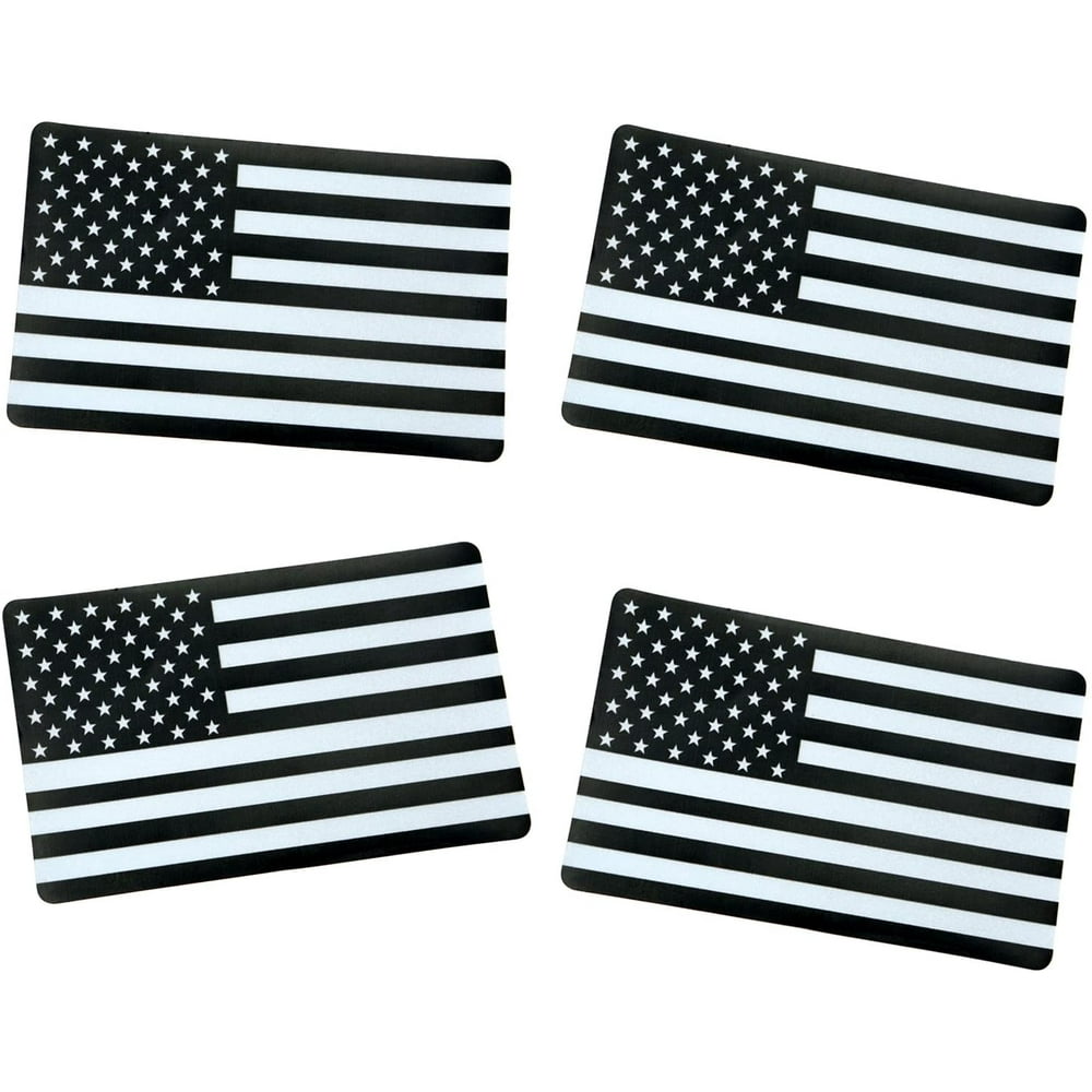 Reflective Self Adhesive 2.5"x4" in. Black & White USA American Flag