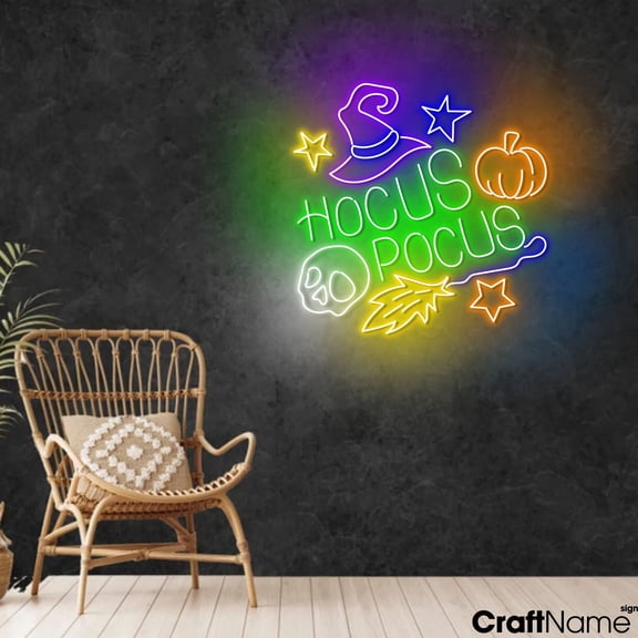 Craftnamesign Hocus Pocus Neon Sign, LED Light For Halloween Party Night Wall Art